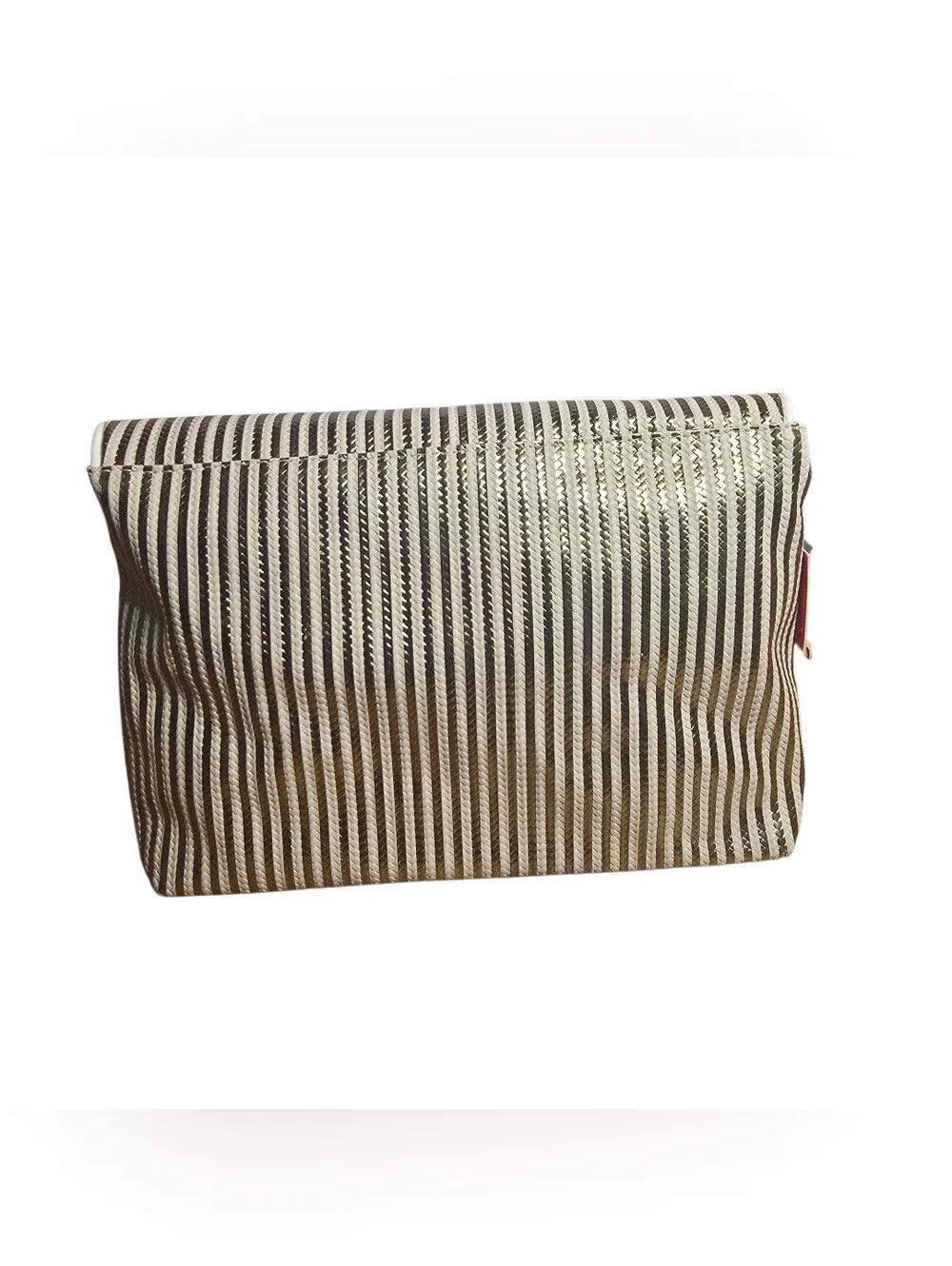 Vince Camuto Bag Makeup Clutch Gold Cream Stripes NWT